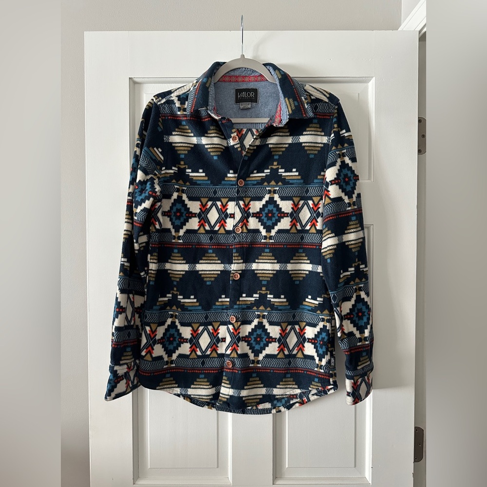 Valor Collective Tribal Aztec Design Fleece Button Down Long Sleeve Shirt